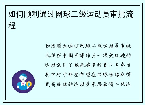 如何顺利通过网球二级运动员审批流程